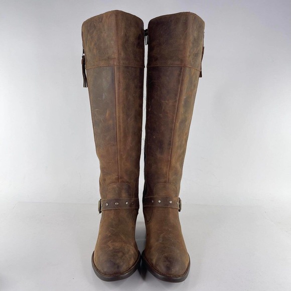 Born Women’s Alize Brown Leather Tall Boot US 10 M Double Zip Biker riding boot - Picture 2 of 10